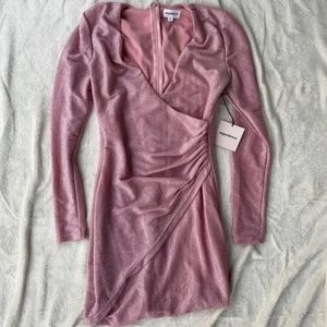 NWT Barbie pink Superdown Pink Glitter/Sparkly Longsleeve Bodycon Mini Dress|